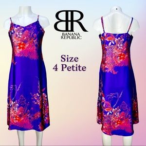 Banana Republic Purple Floral Strappy Midi Spaghetti Strap Dress Sz 4 Petite